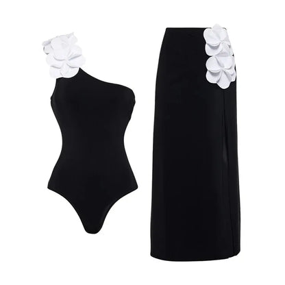 Conjunto de Traje de Baño Completo y Falda con Aplique Floral Ref: 0324